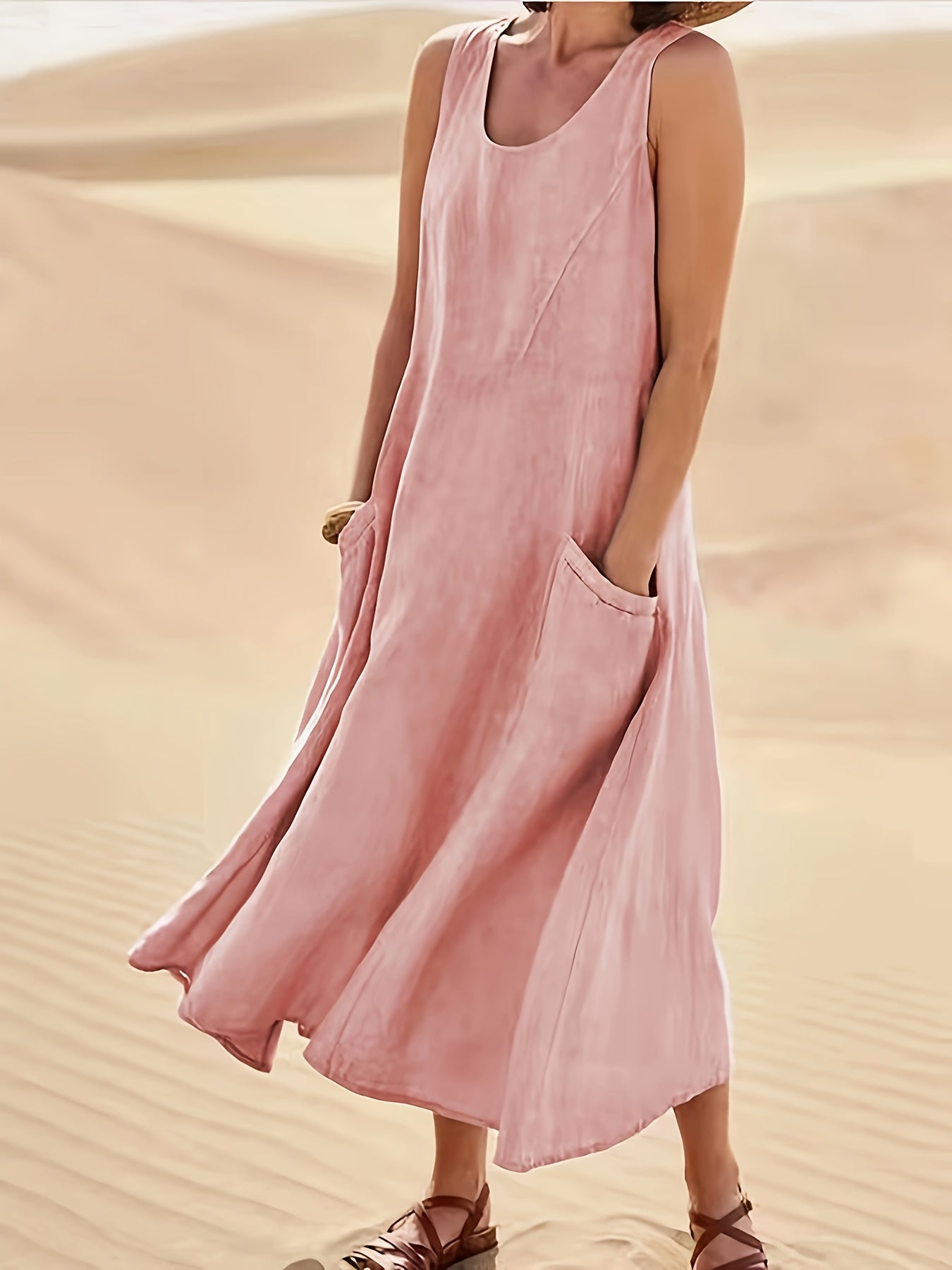 Yasmi | Loose-Fit Sleeveless Linen Dress