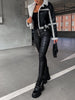Marcelline™ - Elegant leather jacket with plush trim - Jackets - Black Ecru / S