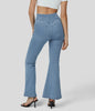 Zaira™ | High-waisted stretch flare trousers - Washed denim in light blue / S