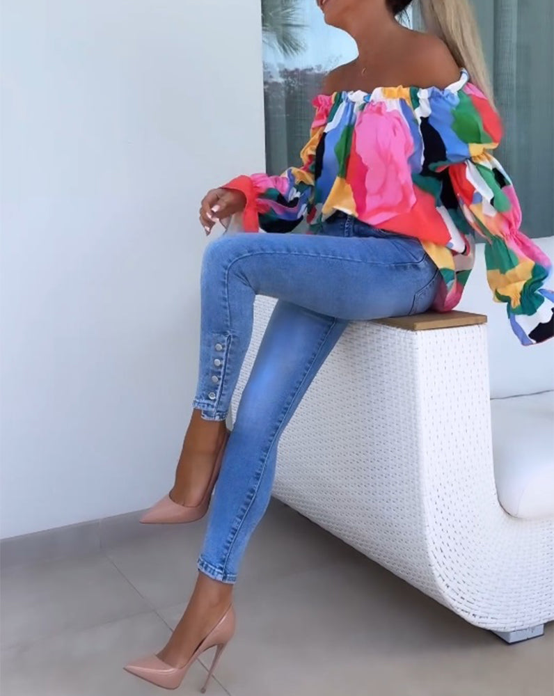 Lia | Colourfully Printed One-Shoulder Casual Top for Women