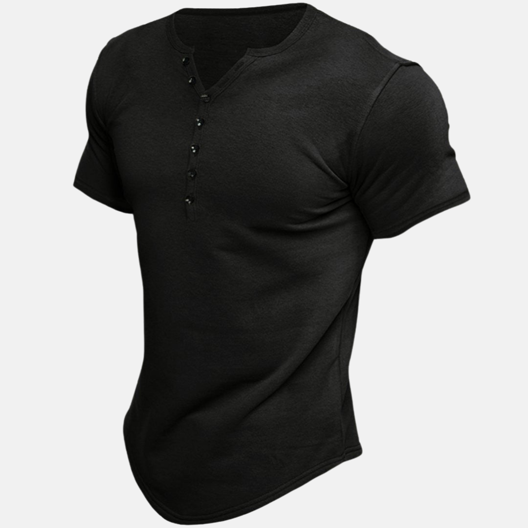 Dave™ | Premium Henley shirt with short sleeves - Black / S