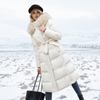 Elvira™ - Luxurious winter jacket for women - White with beige collar lining in coffee brown / M