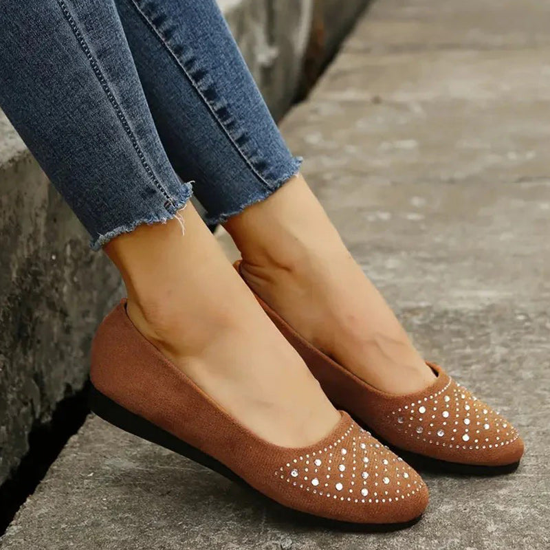 Soli | Women's Crystal Orthopedic Flat Ballerina Shoes