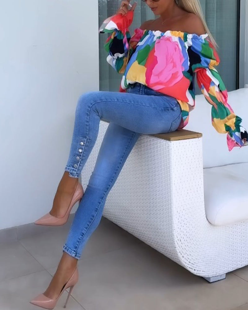 Lia | Colourfully Printed One-Shoulder Casual Top for Women