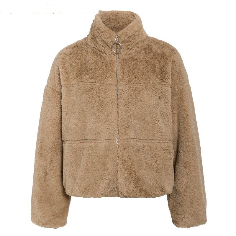 Annelie™ | Thermal jacket for cold days - women leather jacket - Khaki / S