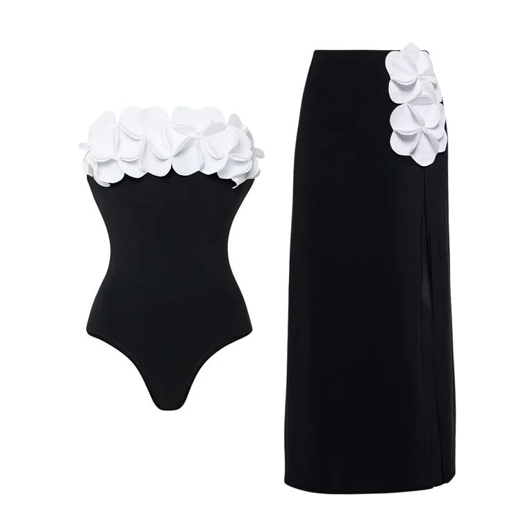 Annabelle | One-Shoulder Swimsuit Set with Strapless Wrap Skirt