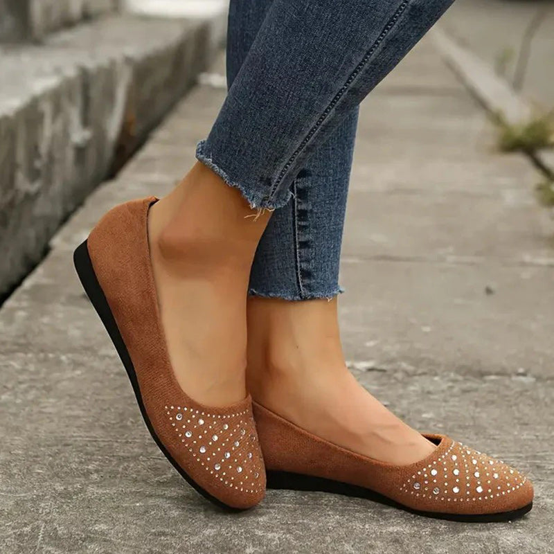 Soli | Women's Crystal Orthopedic Flat Ballerina Shoes