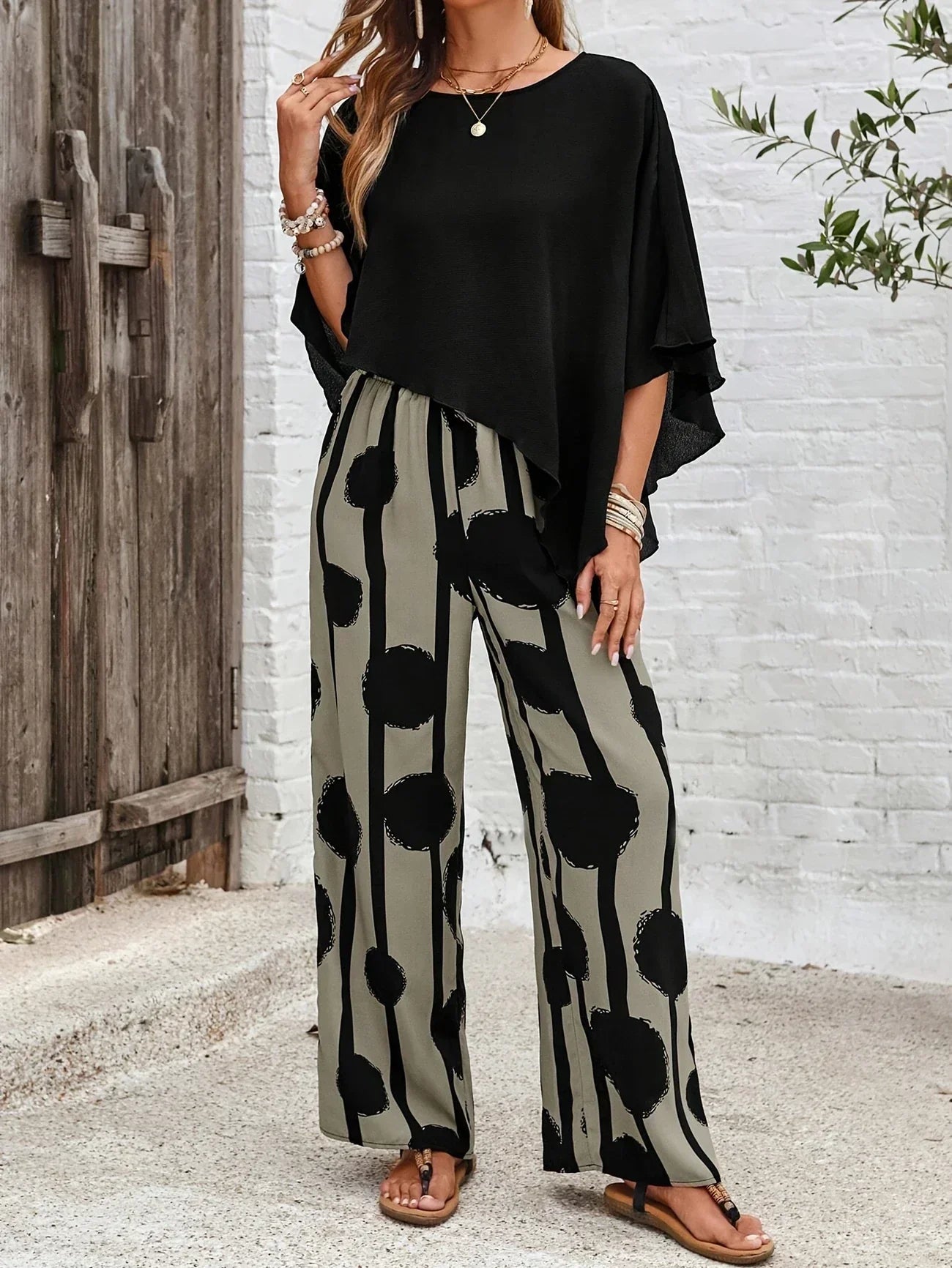 Makayla™ | Fashionable Asymmetric Women's Top with Trousers
