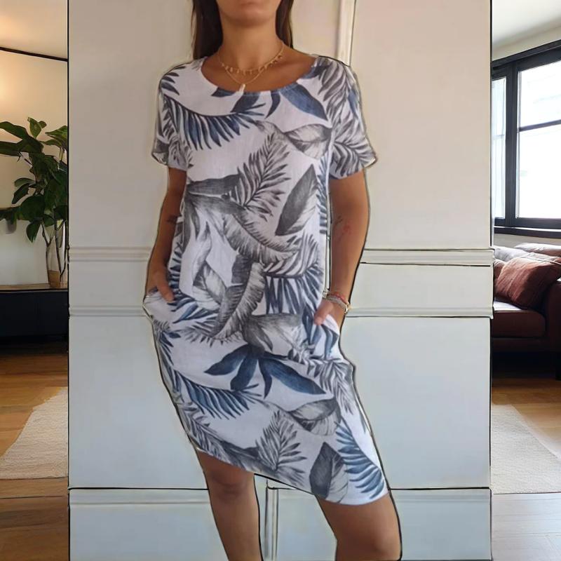 Teres | Round-Neck Dress with Botanical Print