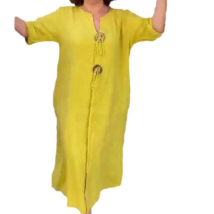 Amy | Lightweight cotton and linen dress with V-neckline