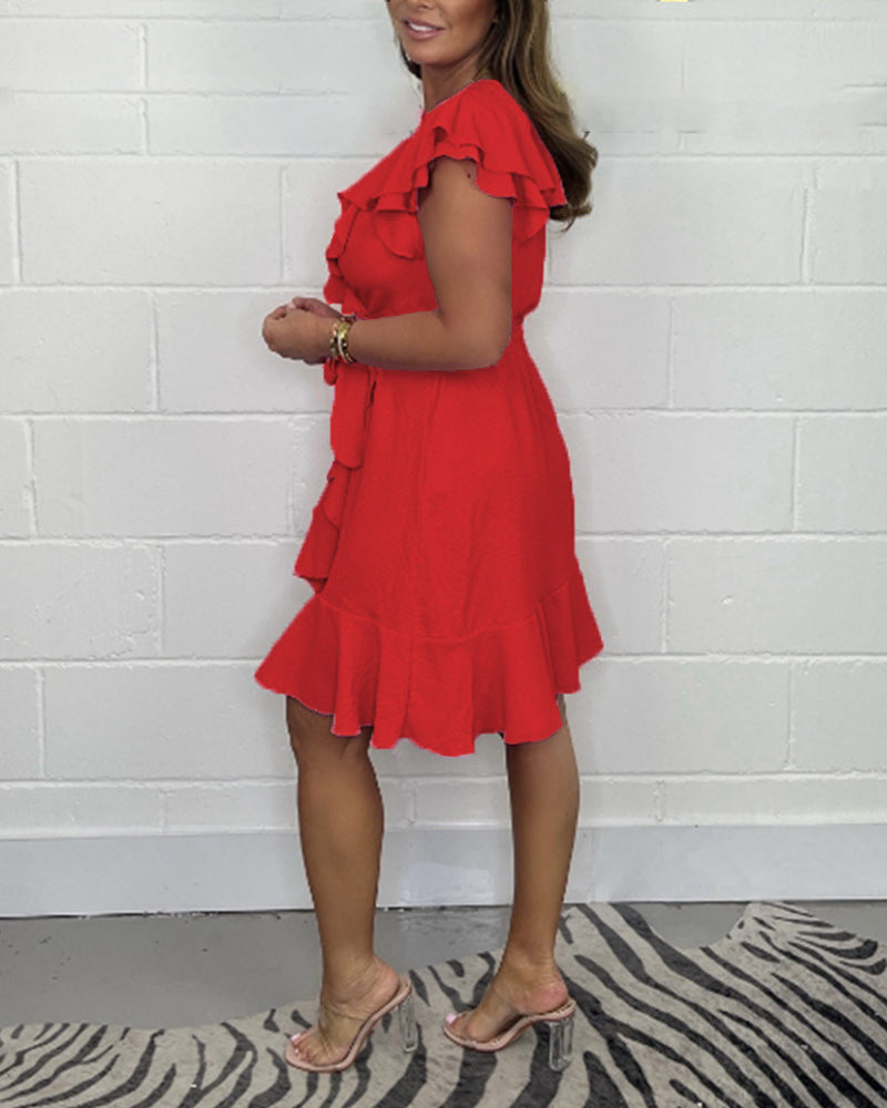 Bhea | Chic Summer Dress with V-Neck and Ruffle Details