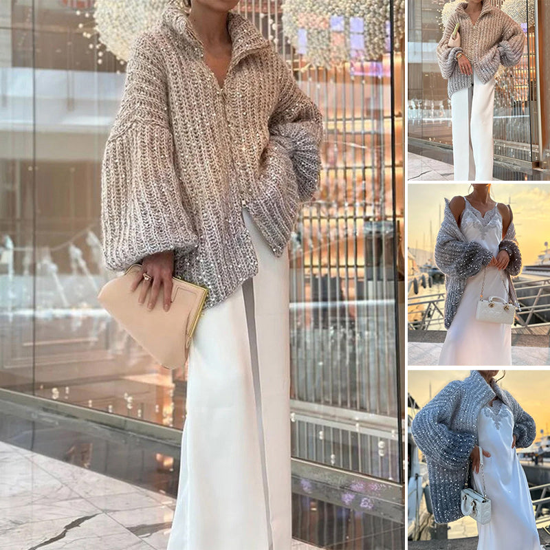 MaraKnit™ | Cardigan with glitter sequins - beige / S
