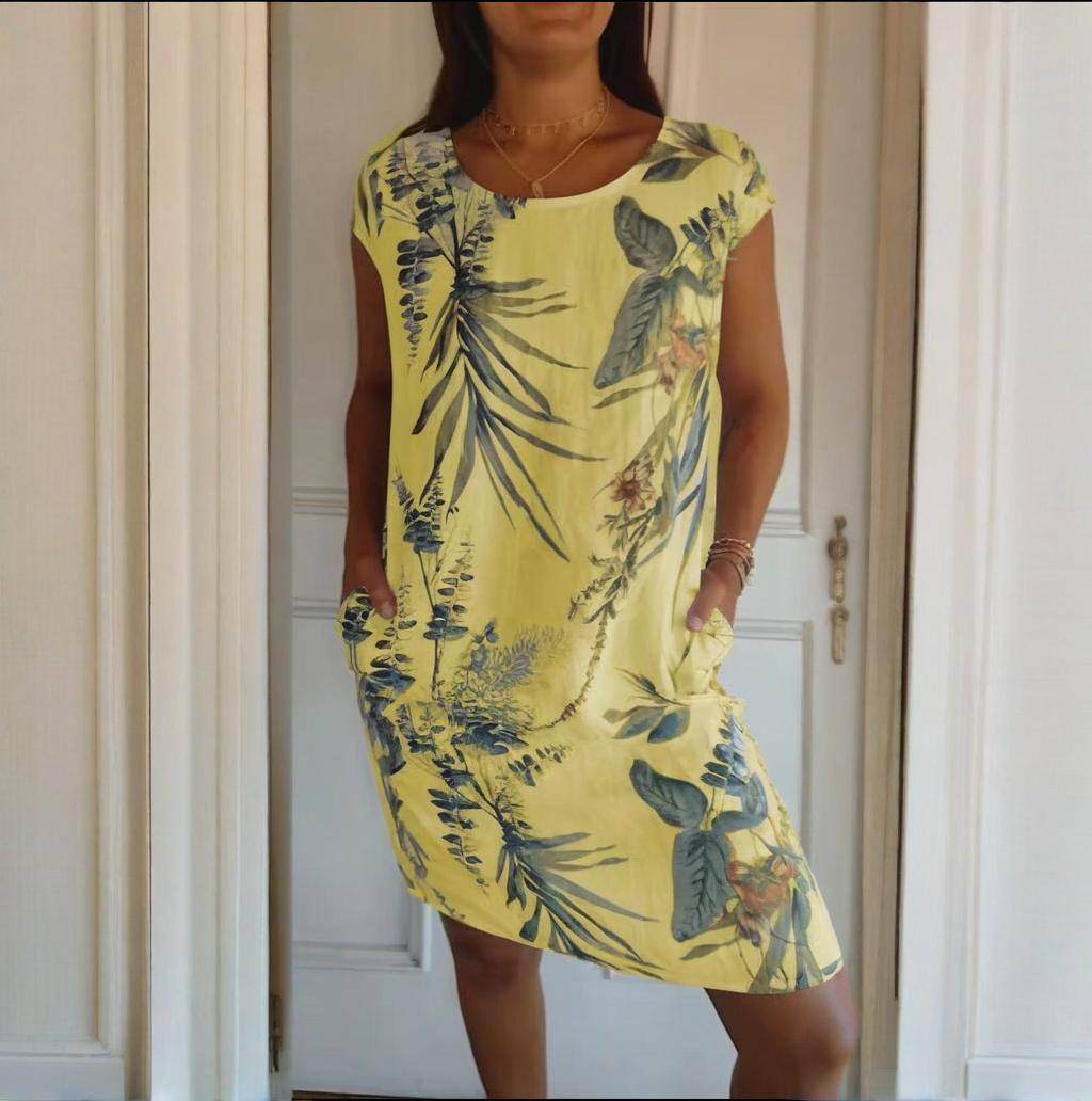 Teres | Round-Neck Dress with Botanical Print