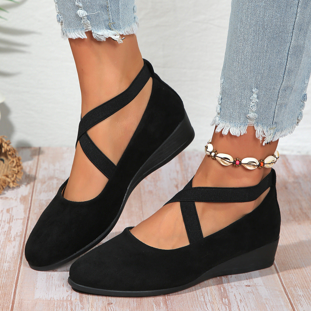 Kelle | Wedge Ballet Flats with Criss-Cross Straps