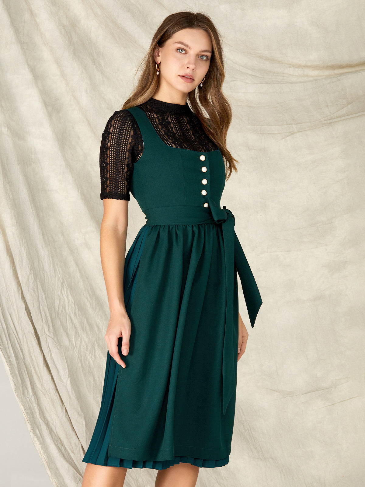 Keia | Dark Green Dirndl Dress with Buttons