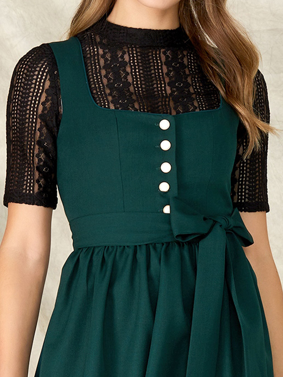 Keia | Dark Green Dirndl Dress with Buttons