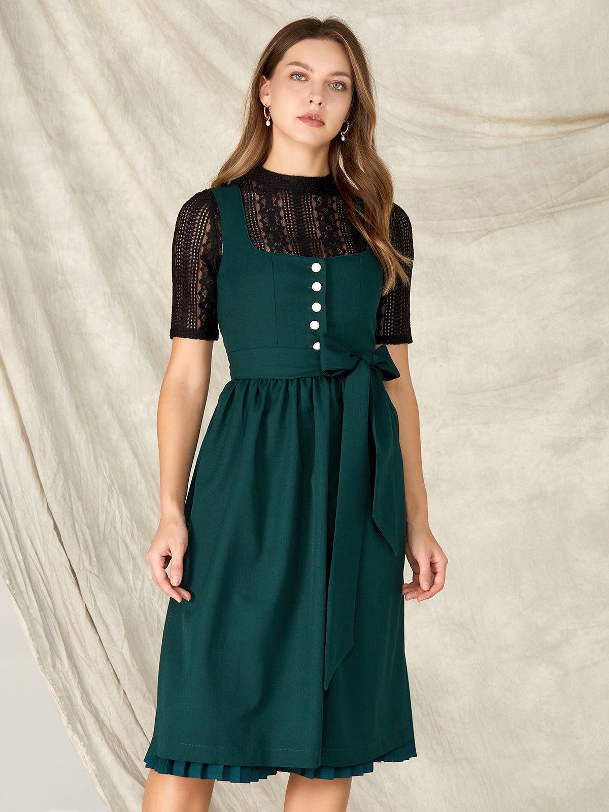 Keia | Dark Green Dirndl Dress with Buttons