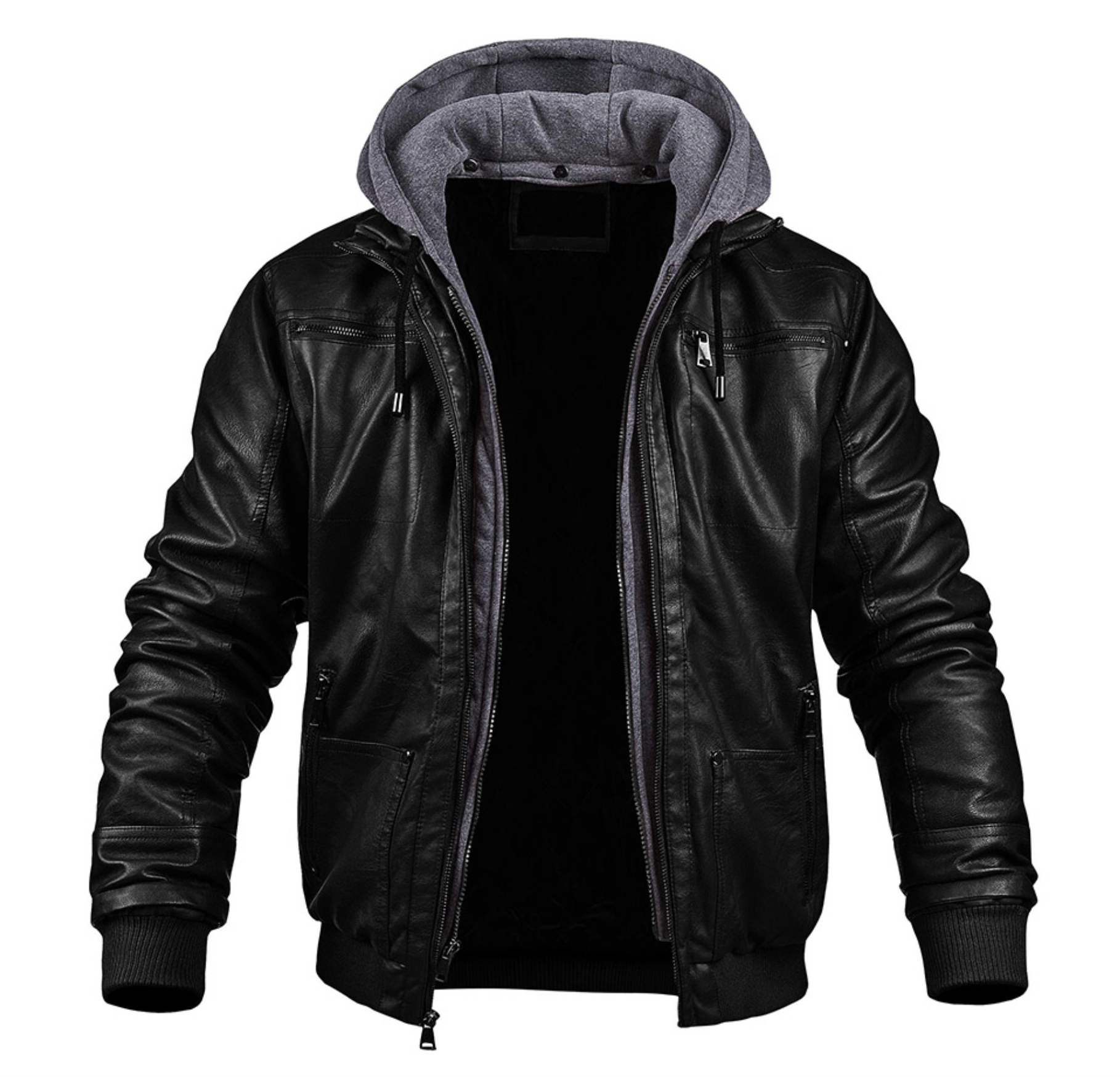 Marlon™ - Classic leather winter jacket - Hoodie - Black / S