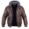 Marlon™ - Classic leather winter jacket - Hoodie - Brown / 3XL