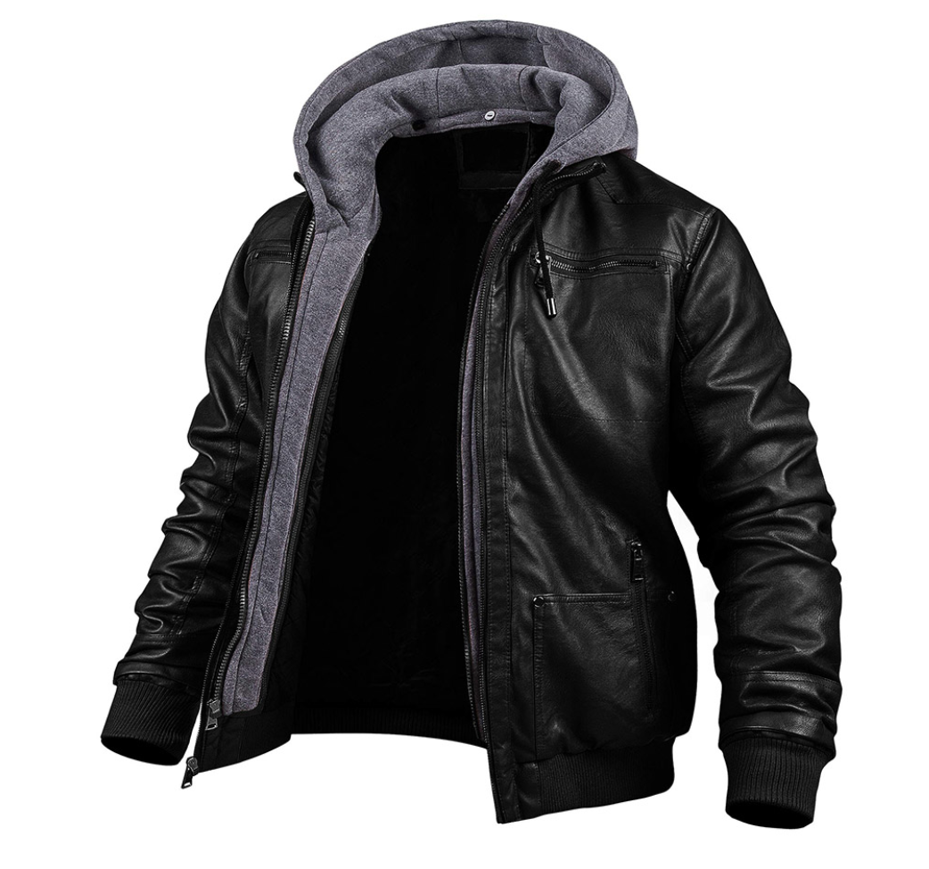 Marlon™ - Classic leather winter jacket - Hoodie - Black / S