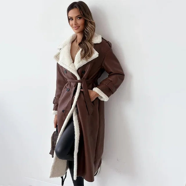 Maribel | Trendy long jacket - Brown / S