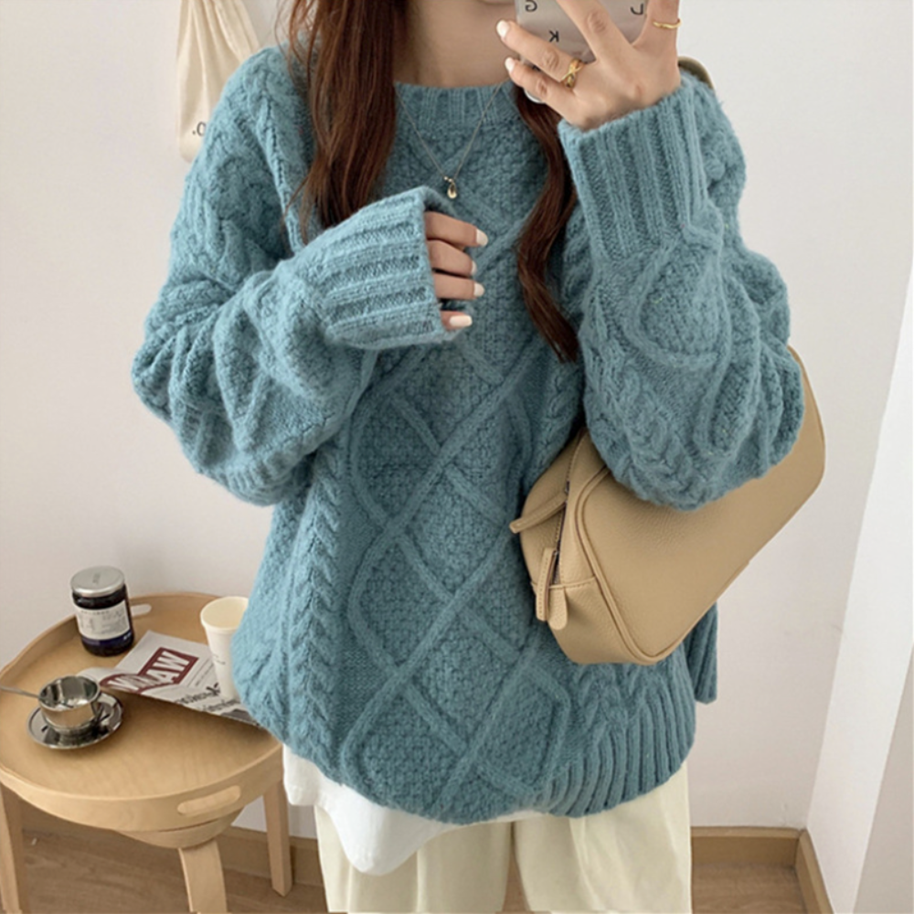 Fiona™ | Oversize knitted jumper with batwing sleeves - Womens Cardigan and Sweater - Blue