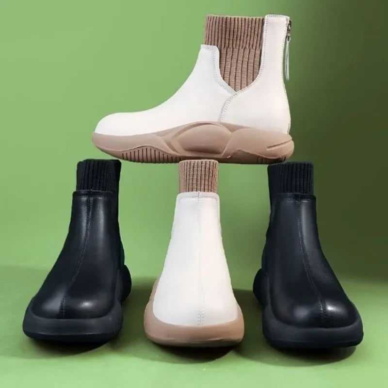 Ina™ | Elegant flats for women - Ankle Boots - Beige autumn / 35