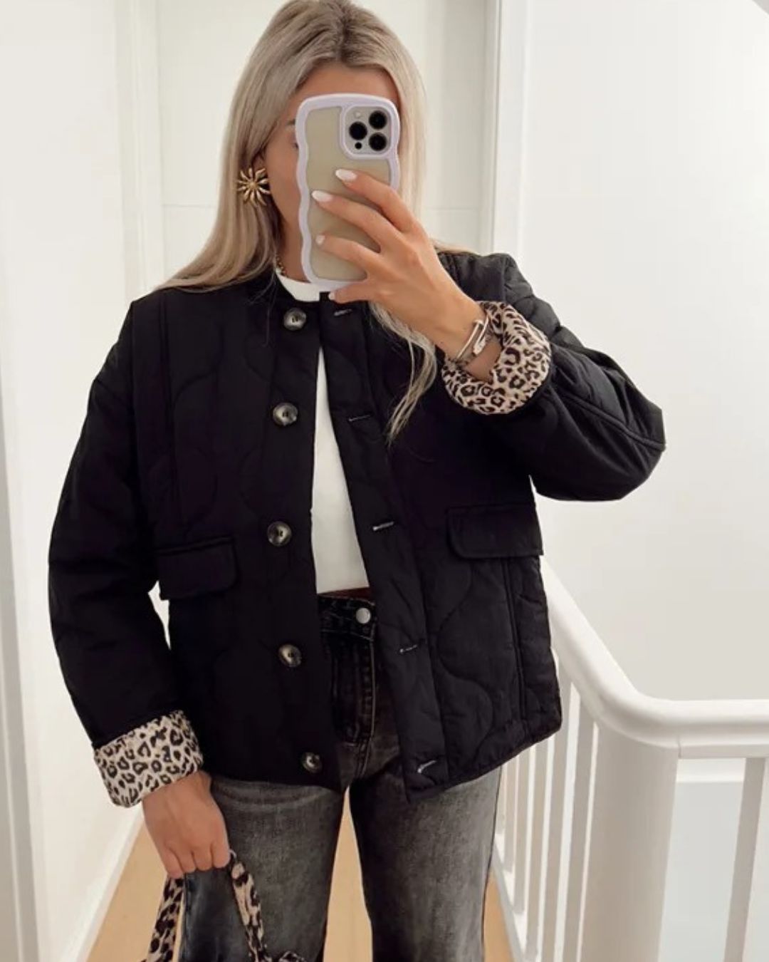 Yasmin™ | Trendy jacket with leopard lining - Black / S