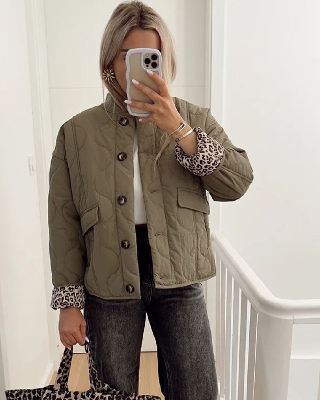 Yasmin™ | Trendy jacket with leopard lining - Green / S