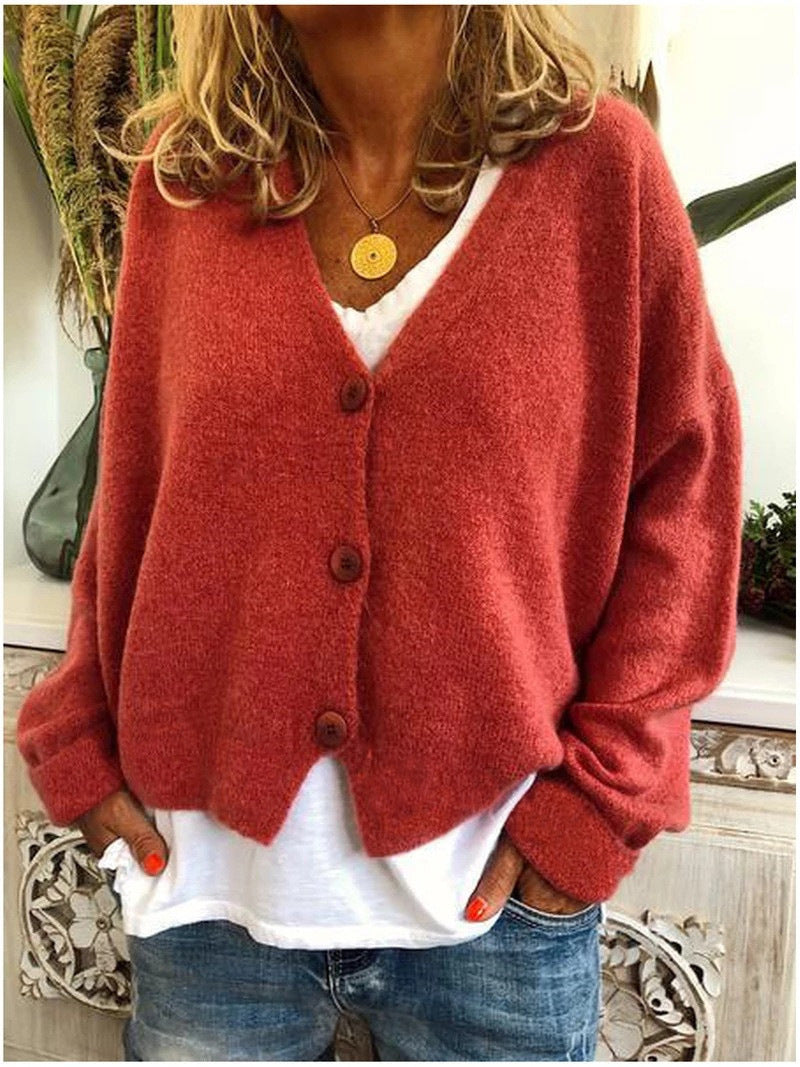 Selina™ | Chic cardigan for women - Orange red / S