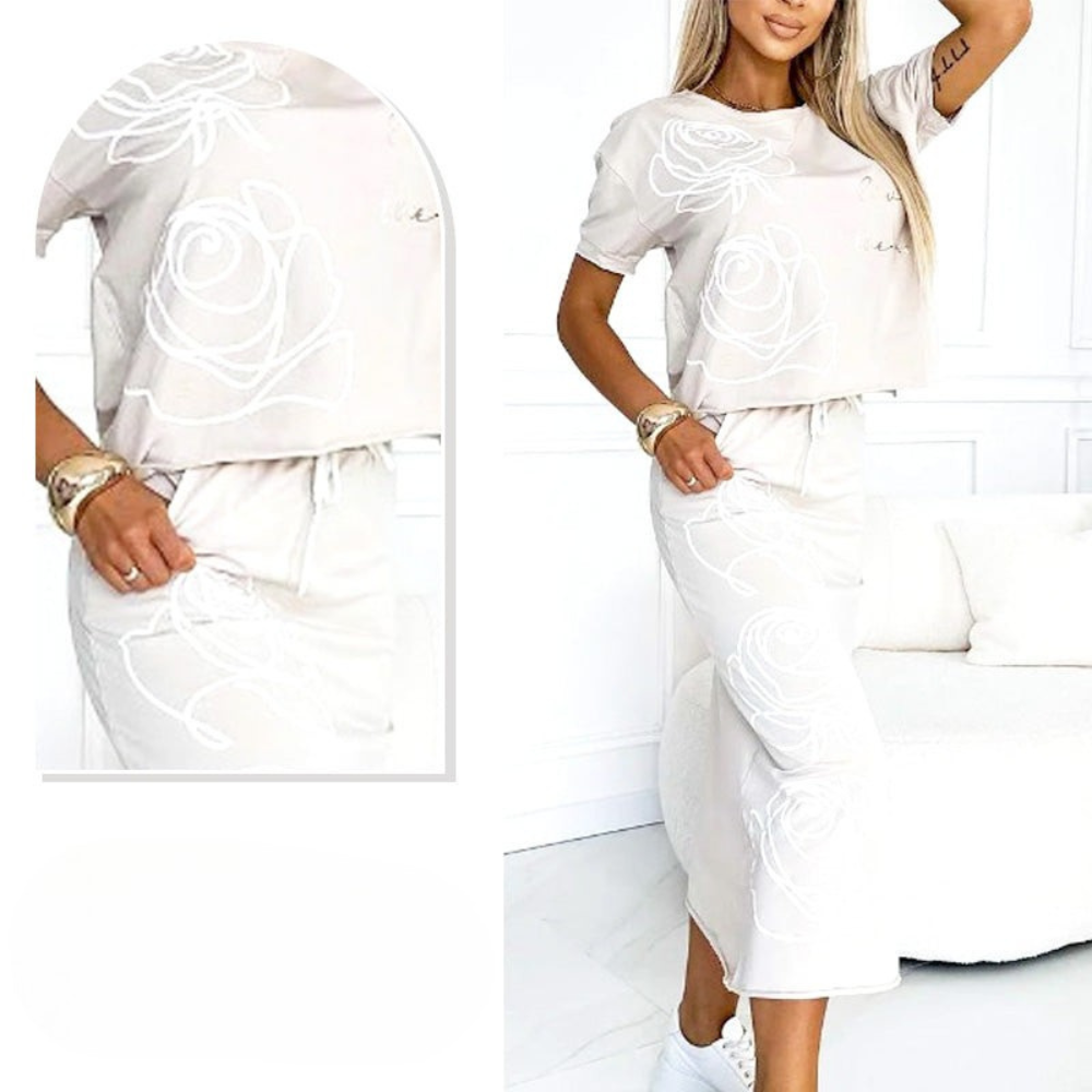 Lyca | Casual Women's Set with Floral T-shirt and Bustier Skirt