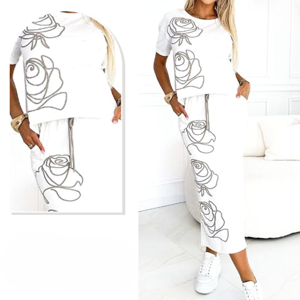 Lyca | Casual Women's Set with Floral T-shirt and Bustier Skirt
