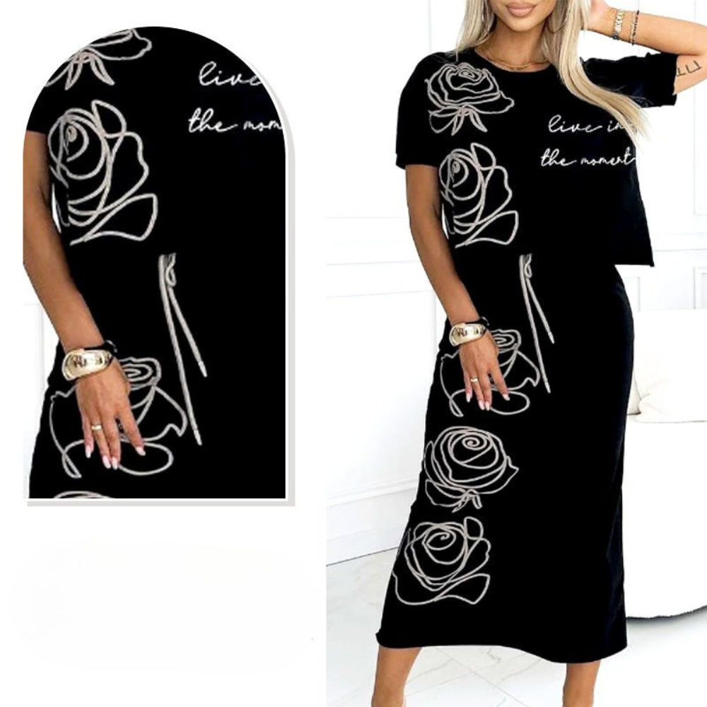 Lyca | Casual Women's Set with Floral T-shirt and Bustier Skirt