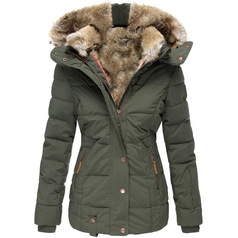 Aurelie | Winter coat with faux fur lining - Green / S