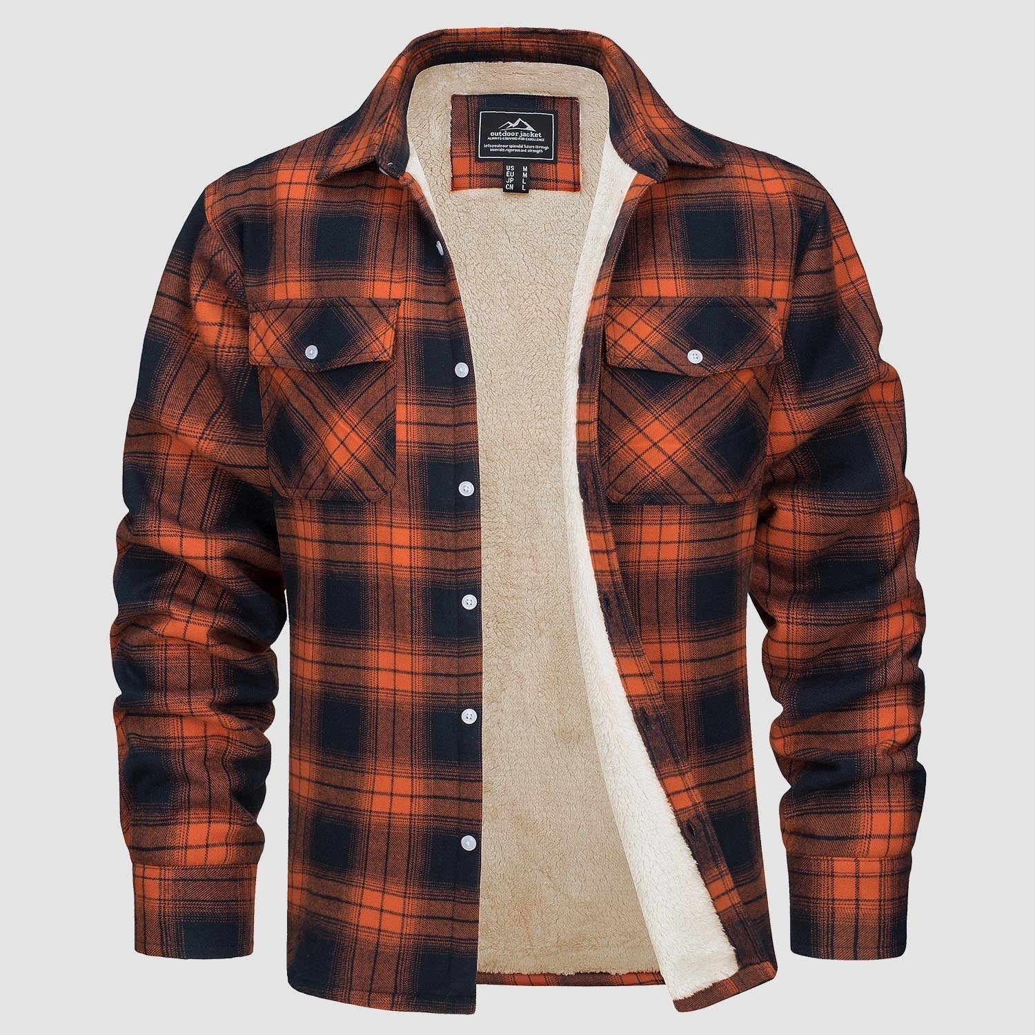 Benedikt™ | Lined checked shirt jacket - Orange / S