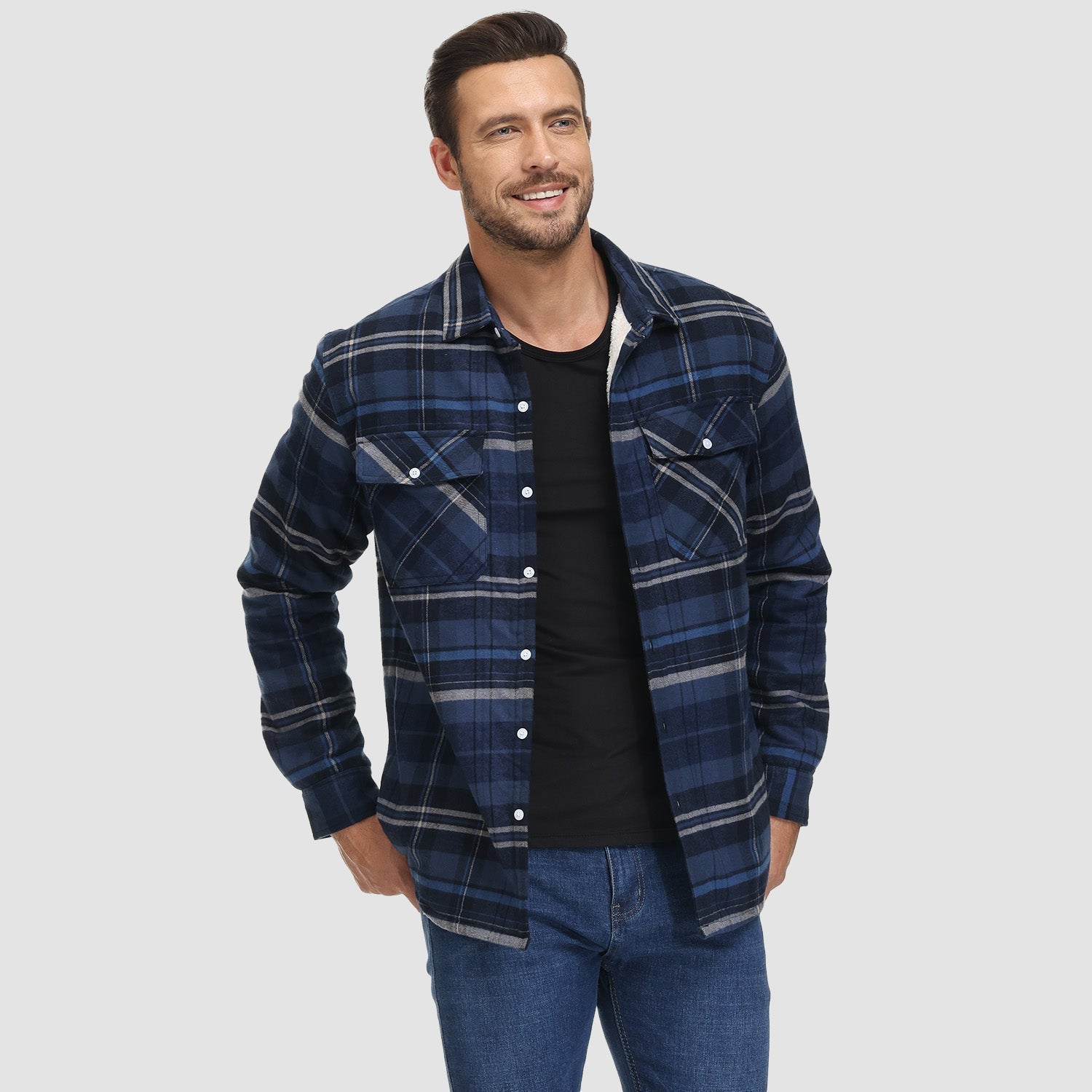 Benedikt™ | Lined checked shirt jacket - Orange / S