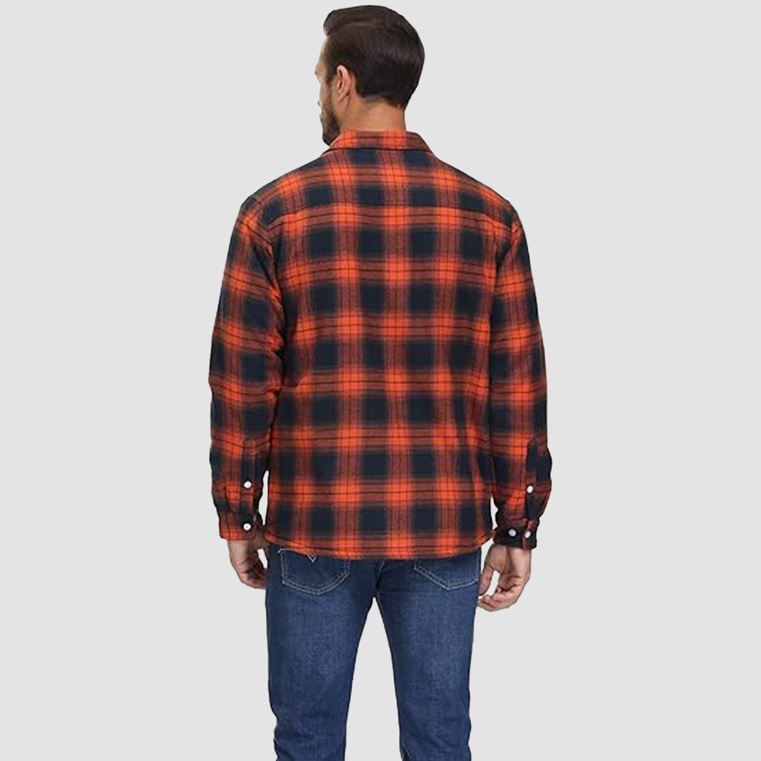 Benedikt™ | Lined checked shirt jacket - Orange / S