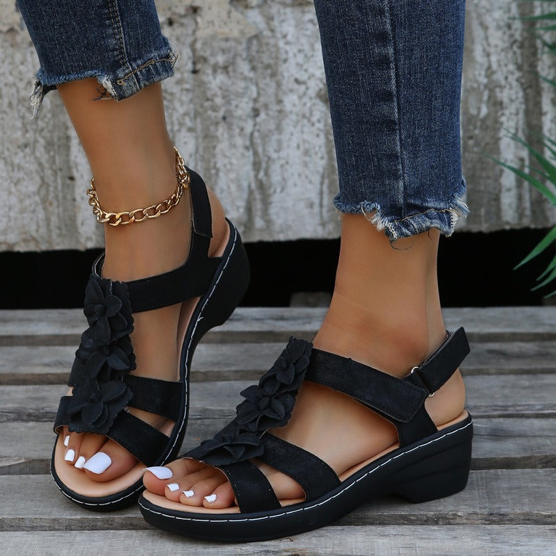 Jovi | Women's Flat Sandals with Ruffled Flower