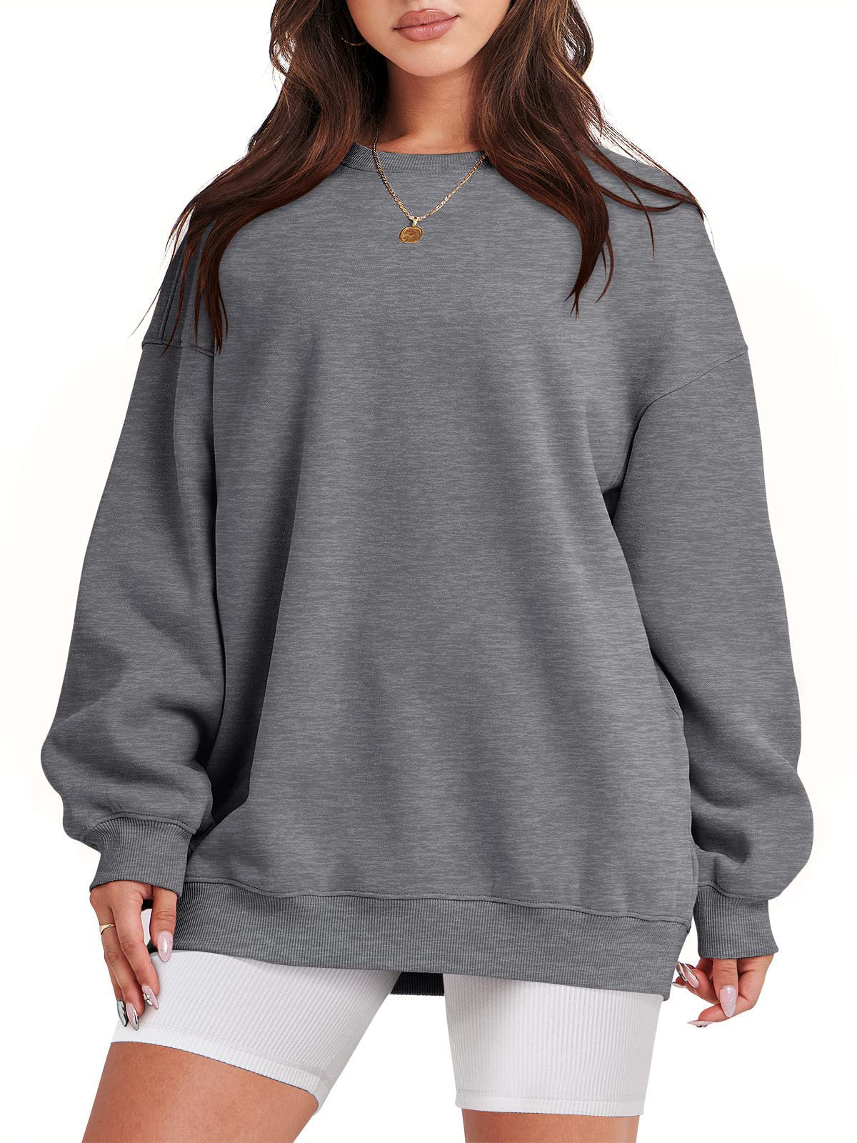 Mizari™ | Jumper with long sleeves and round neckline - Dark grey / S