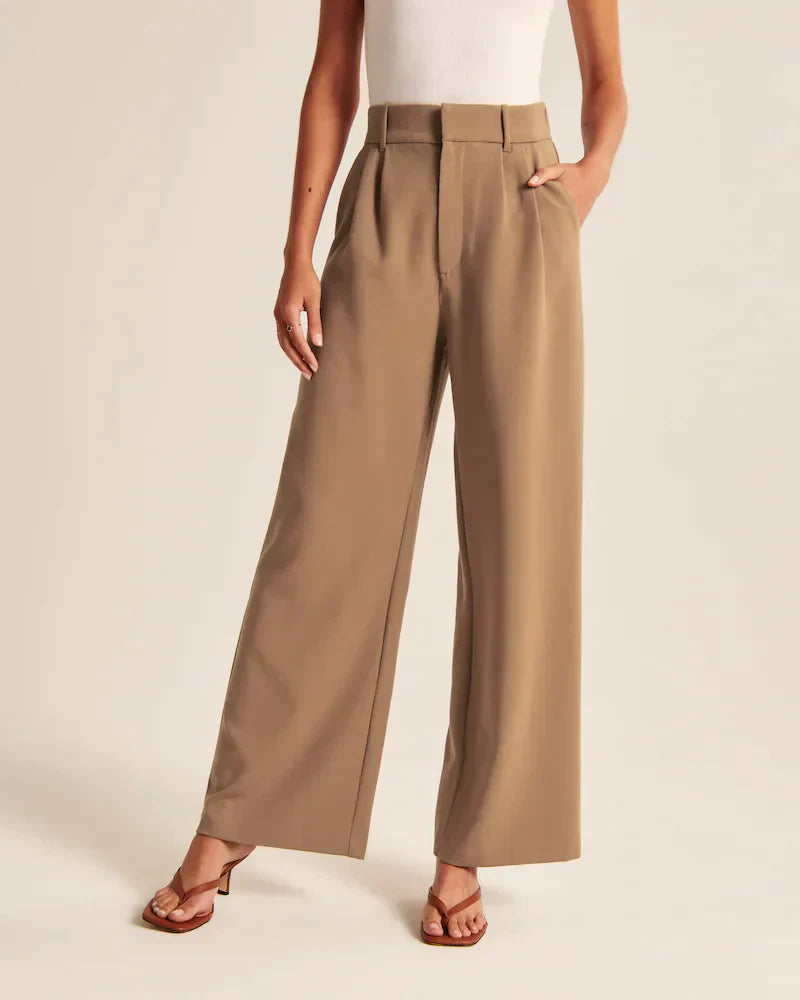 Nora | Wide ladies' trousers - Beige / S