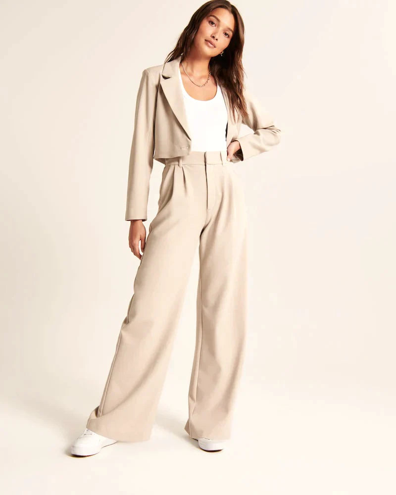 Nora | Wide ladies' trousers - Beige / S