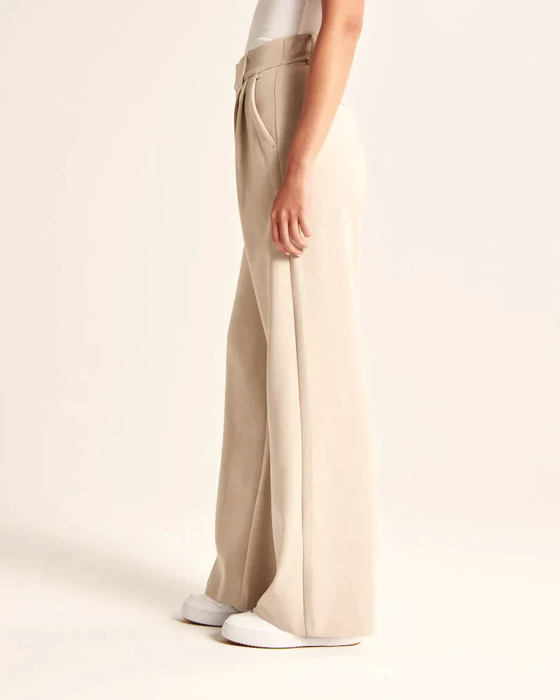Nora | Wide ladies' trousers - Beige / S