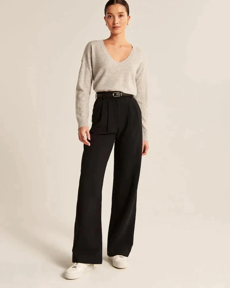 Nora | Wide ladies' trousers - Beige / S