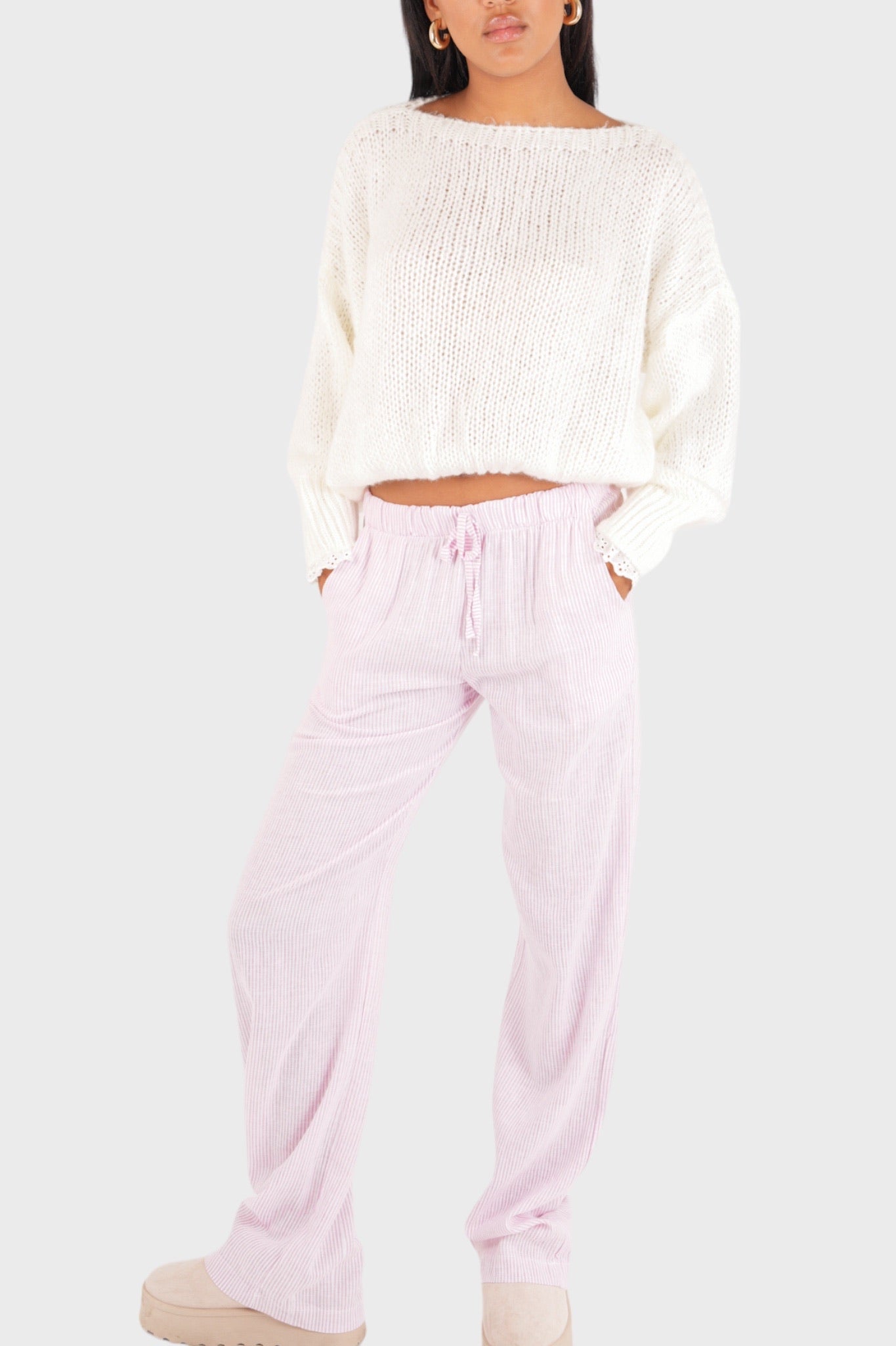Freja™ | Elegant striped trousers in pink - S