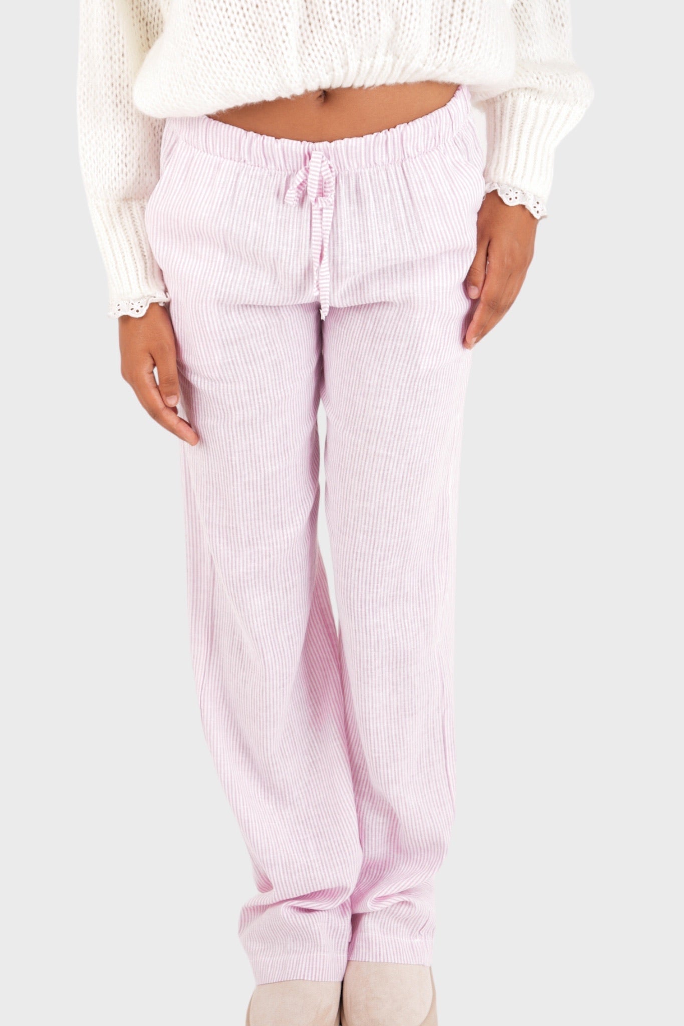 Freja™ | Elegant striped trousers in pink - S