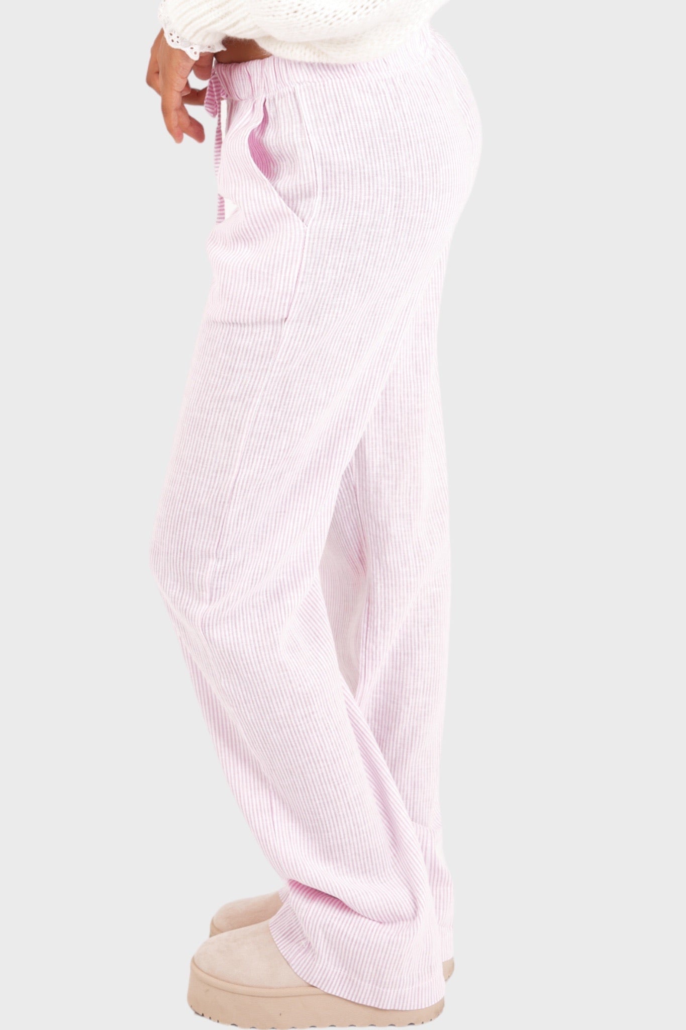 Freja™ | Elegant striped trousers in pink - S