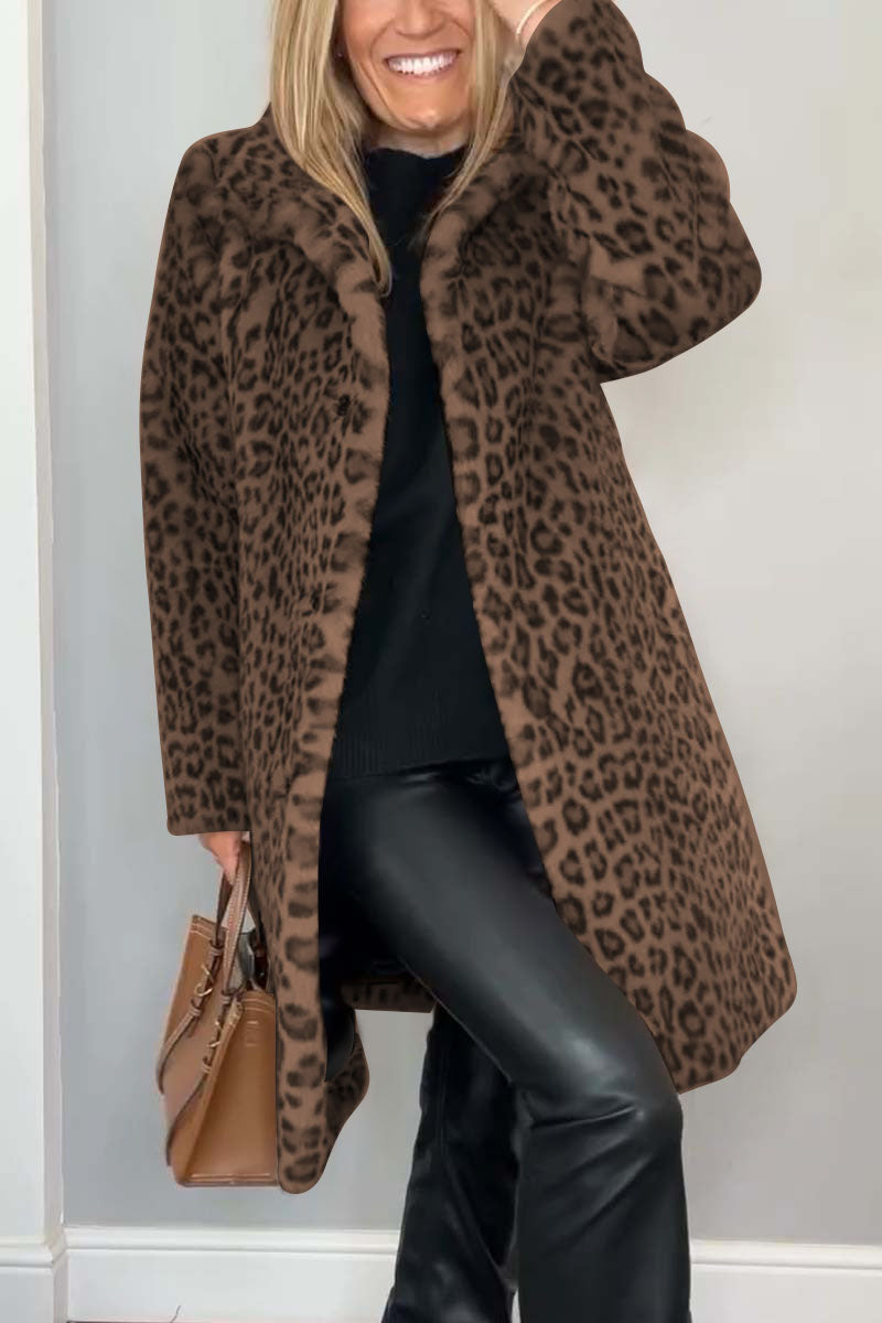Thyra™ | Warm winter coat with leopard print - Brown / S