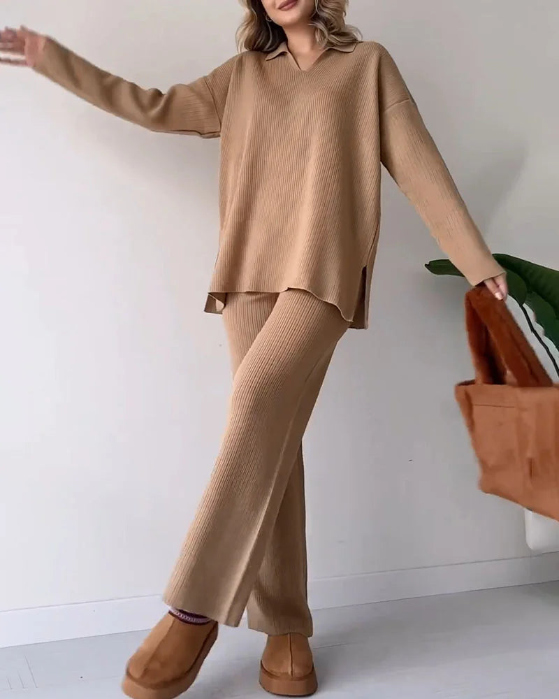 Celia™ | Casual 2-piece set for women - Two Piece Outfits - Khaki / S