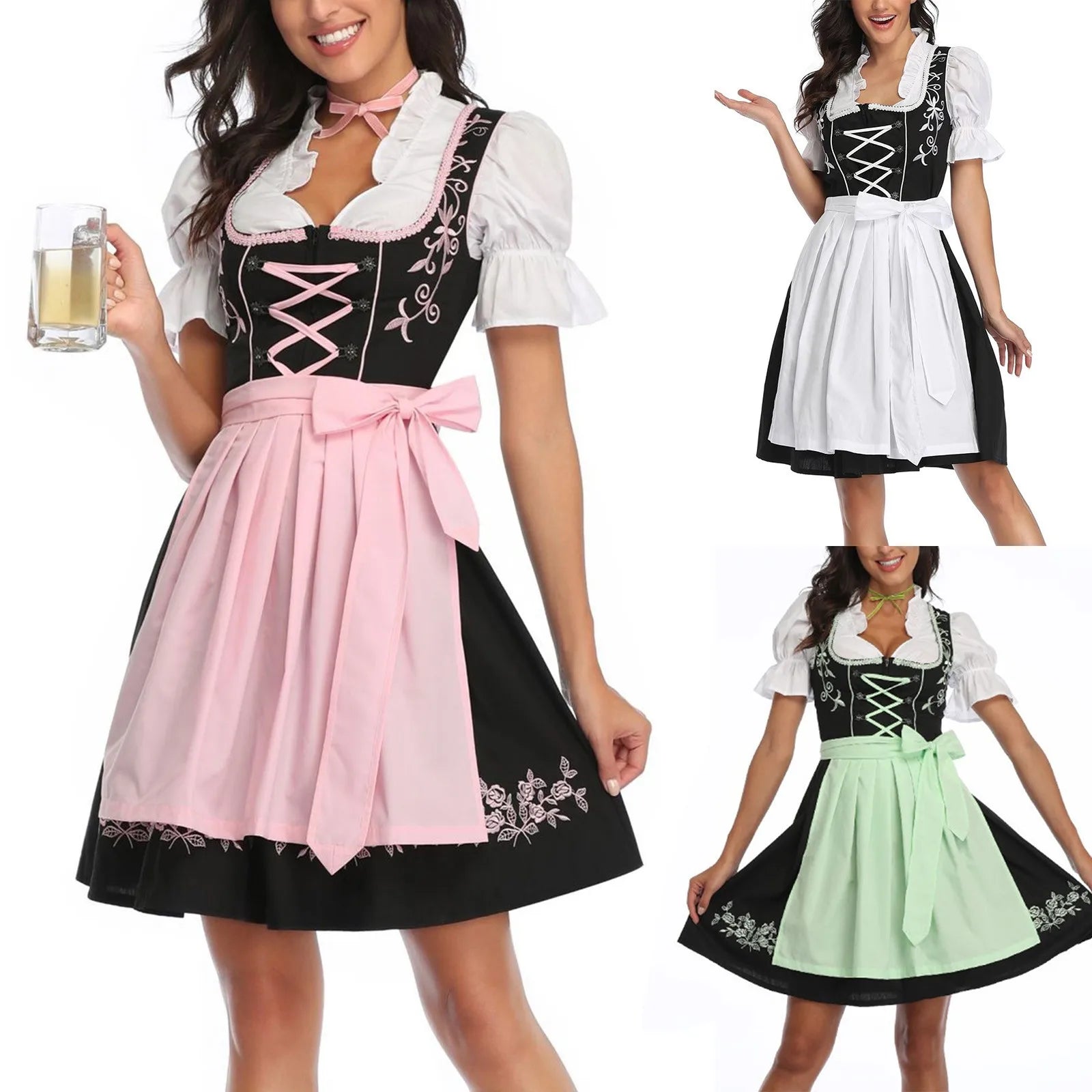 Liesel| Oktoberfest dress with bow tie apron - Green / S