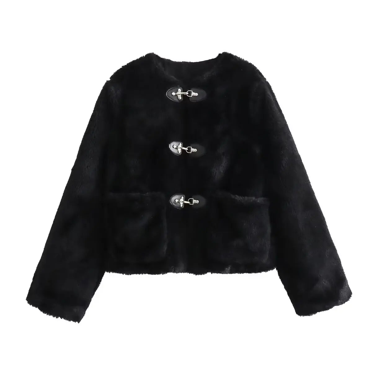 Osoria™ | Autumn-winter fleece jacket with O-collar - Black / S